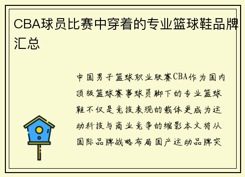 CBA球员比赛中穿着的专业篮球鞋品牌汇总